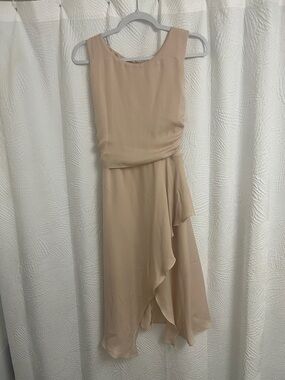 Sleeveless High-Low Chiffon Dress in Soft Beige